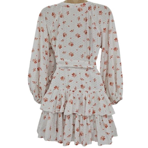 Maia Bergman Womans size M Ines Floral Eyelet Tiered True Wrap Mini Dress Ivory - Picture 4 of 8